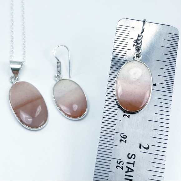 Pink Opal Pendant Necklace and Earrings Set Sterling Silver 925 - Picture 4 of 7